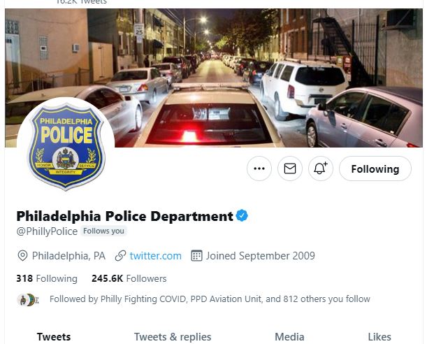 Philadelphia police department Twitter banner