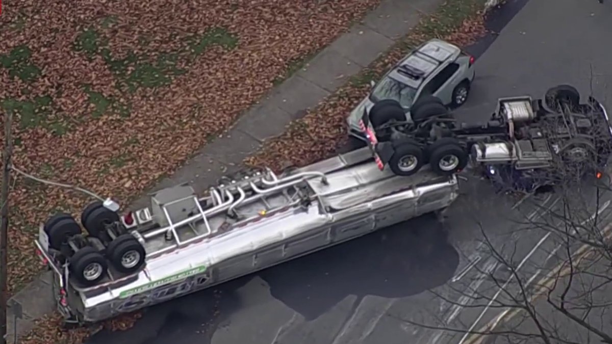 Tanker Truck Turns Upside Down, Leaks Fuel – NBC10 Philadelphia