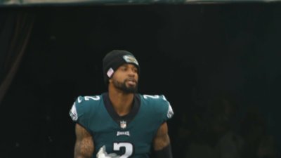 Darius Slay of the Philadelphia Eagles looks on during the game