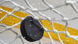 puck in hockey net