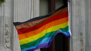 Philadelphia's altered gay pride flag seen outside City Hall on June 19, 2017, in Philadelphia. Pennsylvania government regulations would be revised with extensive definitions of sex, religious creed and race under a proposal set for a vote on Dec. 8, 2022.