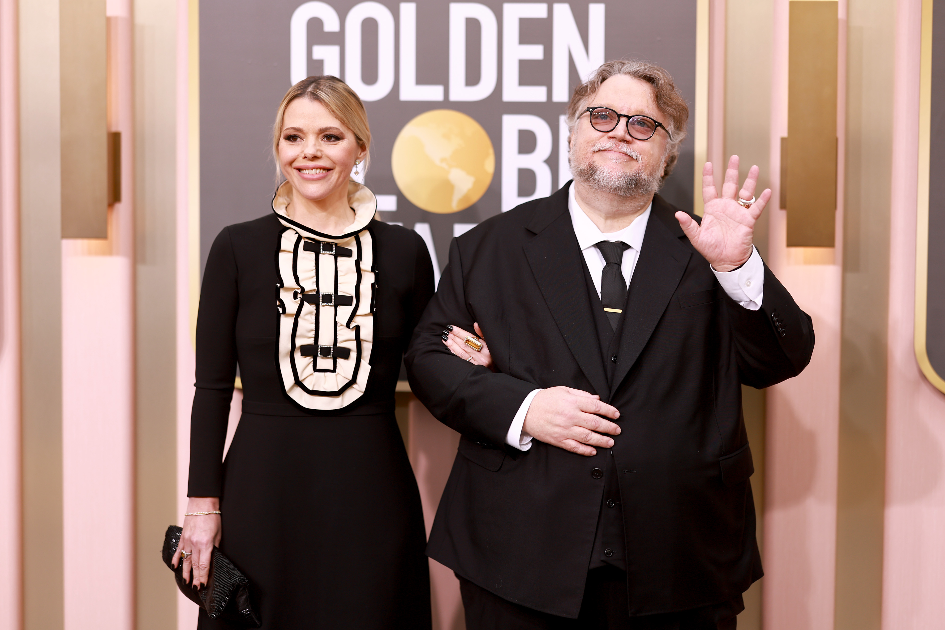 (L-R) Kim Morgan and Guillermo del Toro attend the 80th Annual Golden Globe Awards at The Beverly Hilton on January 10, 2023 in Beverly Hills, California.