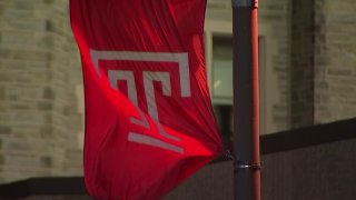 Temple University flag blowing