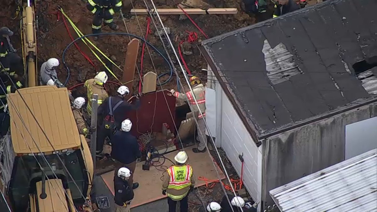 Crews Work to Rescue Man Trapped in Trench in Allentown