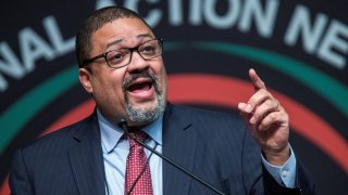 Manhattan District Attorney Alvin Bragg speaks to attendees during the National Action Network National Convention in New York, April 7, 2022.