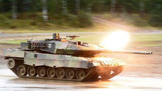 A Leopard 2 A6 fires during a maneuver of the Bundeswehr, Germany’s armed forces, in 2013.