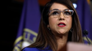 Rep. Lauren Boebert (R-CO) speaks during a news conference with the House Freedom Caucus on the debt limit negotiations at the U.S. Capitol Building on March 10, 2023 in Washington, DC.