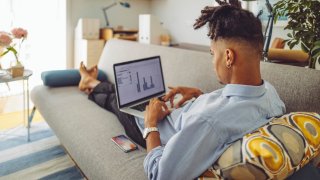 Young man working at home