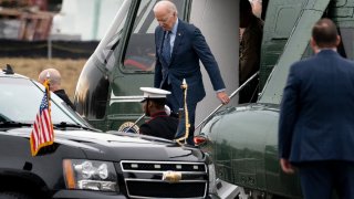 President Joe Biden arrives at Walter Reed National Military Medical Center in Bethesda, Thursday, Feb. 16, 2023.