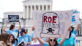 Demonstrators protest about abortion outside the Supreme Court in Washington, June 24, 2022.
