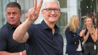 Apple CEO Tim Cook visits the Fifth Avenue Apple Store on September 16, 2022 in New York City.