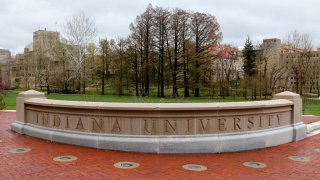 Entrance sign into campus at Indiana University in Bloomington Indiana.