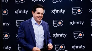 Philadelphia Flyers NHL hockey team newly appointed Special Assistant to the General Manager, Daniel Briere, arrives for a news conference in Philadelphia, Wednesday, Feb. 9, 2022.