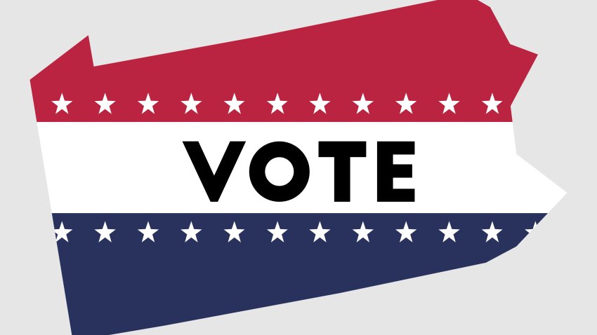 Vote written on a red, white and blue map of Pennsylvania