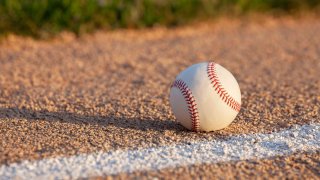 Close-up of baseball on field. Photo taken in Minnesota.