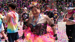 Revealers march during the NYC Pride parade on Sunday, June 25, 2023, in New York. (AP Photo/Eduardo Munoz Alvarez)