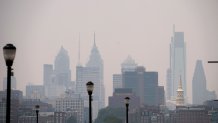 Hazy Philadelphia skyline