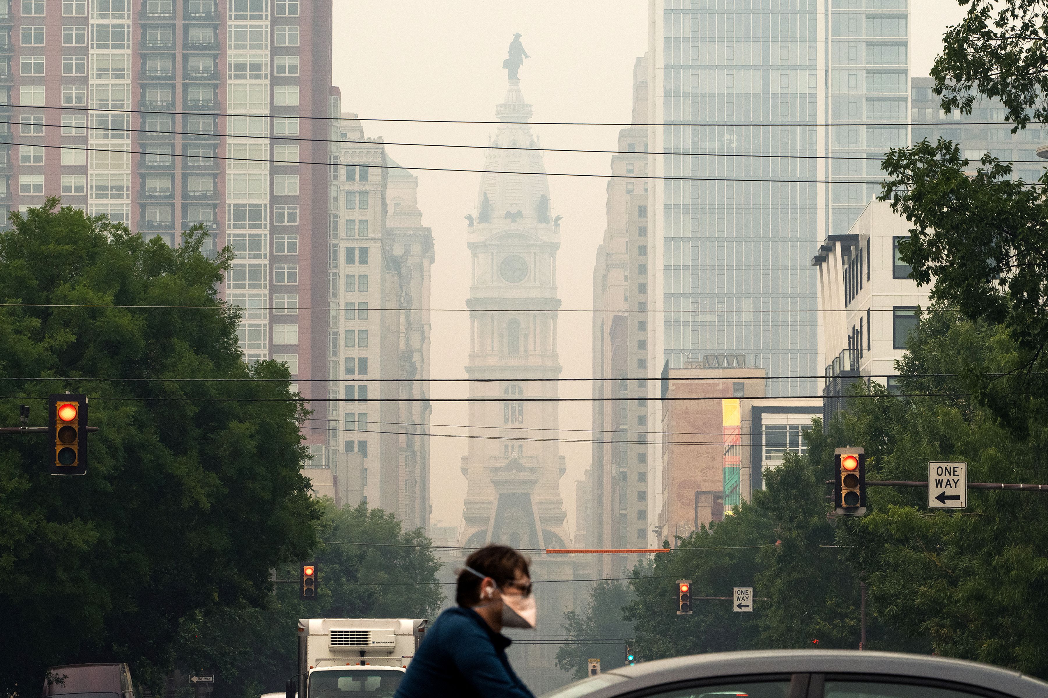 Smoky haze in front of Philadelphia City Hall