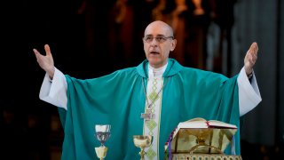 Monsignor Victor Manuel Fernandez, archbishop of La Plata, officiates Mass at the Cathedral in La Plata, Argentina, Sunday, July 9, 2023. Fernandez was appointed by Pope Francis to head the Holy See’s Dicastery for the Doctrine of the Faith at the Vatican.