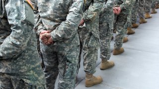 Soldiers lining up for the annual New York City Veterans Day Parade