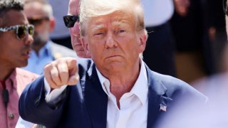 Republican presidential candidate and former U.S. President Donald Trump speaks as he campaigns at the Iowa State Fair in Des Moines, Iowa, U.S. August 12, 2023.