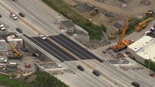 The new roadway in place after a bridge collapsed following a deadly explosion along I-95 in Northeast Philadelphia in June.