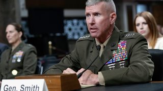 FILE – Marine Gen. Eric Smith, testifies during the Senate Armed Services hearing on his nomination to lead the U.S. Marine Corps, June 13, 2023, on Capitol Hill in Washington.