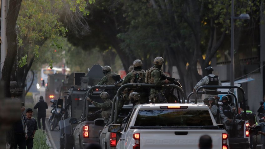 Mexican army operation outside the Special Prosecutor's Office for Organised Crime in Mexico City following the recapture in Sinaloa of Ovidio Guzman.