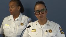 Philadelphia Police Commissioner Danielle Outlaw addresses the press after an officer killed a man in Kensington on Aug. 14.