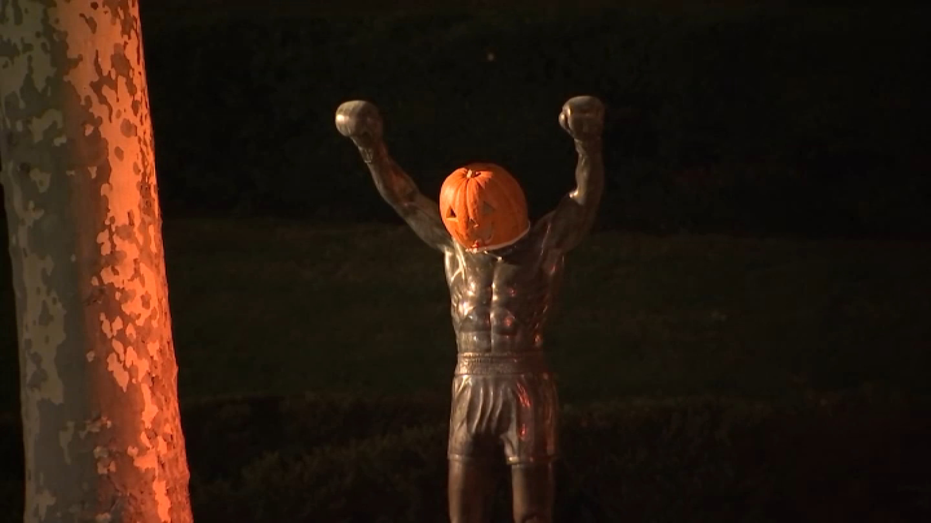 Yo Adrian! Mischievous statue vandal puts pumpkin over Rocky's head