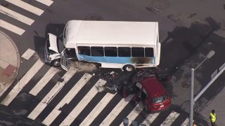 A car and a bus were involved in a crash in Philadelphia's University City neighborhood on Thursday morning.