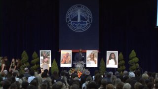Niamh Rolston, 20, Peyton Stewart, 21, Asha Weir, 21, and Deslyn Williams, 21, all seniors at Pepperdine's Seaver College of Liberal Arts, were honored in a memorial on Sunday, Oct. 22, 2023.