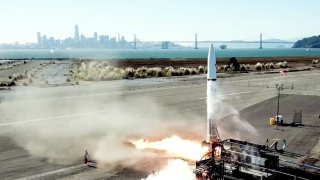 Astra tests a rocket at its headquarters on the San Francisco Bay in Alameda, California.