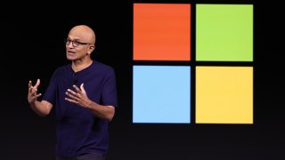 Microsoft CEO Satya Nadella speaks during the OpenAI DevDay event in San Francisco on Nov. 6, 2023.
