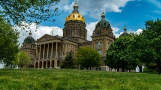 The view of the state capitol building of Iowa in Des Moines, IA.