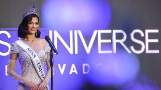 Newly elected Miss Universe 2023 Sheynnis Palacio of Nicaragua speaks during a press conference on November 18, 2023 in San Salvador, El Salvador.