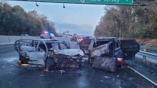 Vehicles burned after crash on Interstate 95 in Chester, Pa.
