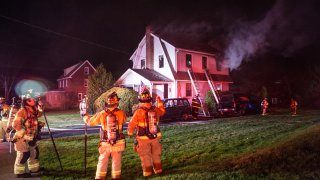 Fire crews battling a house fire in Hatboro early Thanksgiving morning.