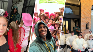 76er Tyrese Maxey taking photos with trick-or-treaters on Halloween