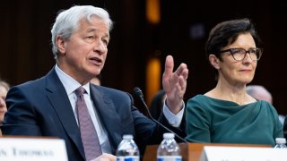 JPMorgan Chase Chairman and CEO Jamie Dimon (L) and Citigroup CEO Jane Fraser testify during a Wall Street oversight hearing by the Senate Banking, Housing, and Urban Affairs committee on Capitol Hill in Washington, DC, December 6, 2023. 