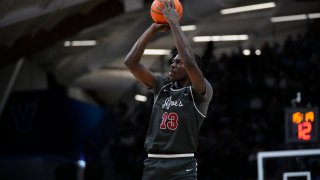 Saint Joseph's Rasheer Fleming plays during an NCAA college basketball game, Wednesday, Nov. 29, 2023, in Villanova, Pa.