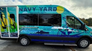 Blue van reads "Navy Yard"
