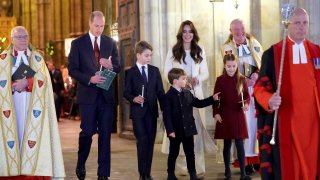 Catherine, Princess of Wales, Prince Louis of Wales, Princess Charlotte of Wales, Prince William, Prince of Wales and Prince George of Wales