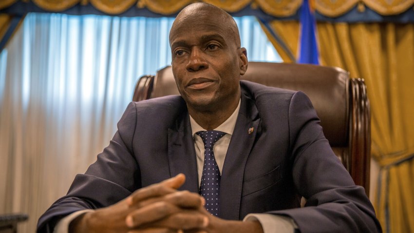 FILE: Jovenel Moise, Haiti’s president, listens during an interview in Port-Au-Prince, Haiti, on Monday, Jan. 29, 2018. Haitian President Jovenel Moise was assassinated in a raid on his home by a group of unidentified people in the capital Port-Au-Prince, according to the nations interim prime minister Claude Joseph.. Photographer: Alejandro Cegarra/Bloomberg via Getty Images