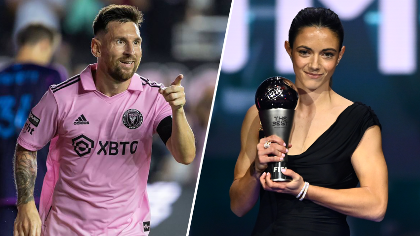 Split image of Lionel Messi and Aitana Bonmatí