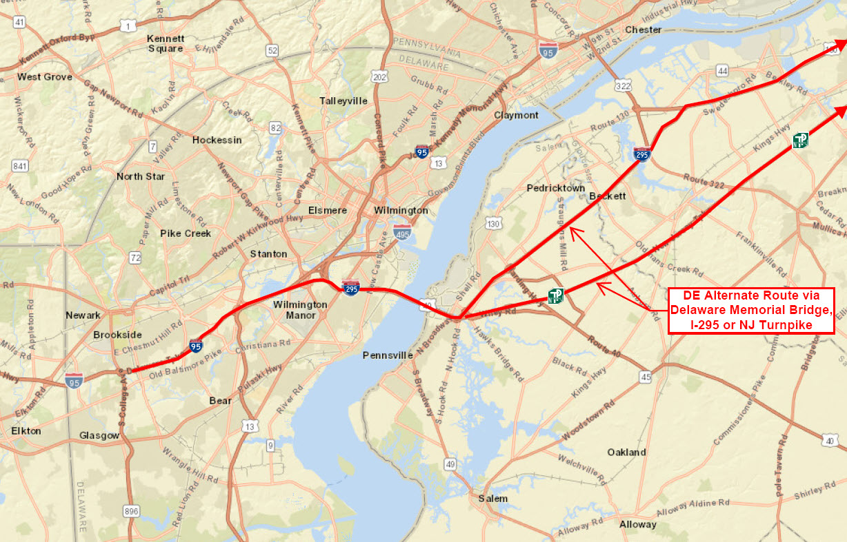 Map shows alternate routes for Feb. 3 to 5, 2024 Interstate 95 closure of the northbound lanes in Philadelphia.
