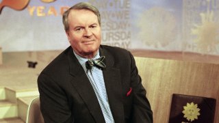 FILE - Charles Osgood, anchor of CBS's "Sunday Morning," poses for a portrait on the set in New York on March 28, 1999. Osgood, who anchored the popular news magazine's for more than two decades, was host of the long-running radio program “The Osgood File” and was referred to as CBS News’ poet-in-residence, has died. He was 91.