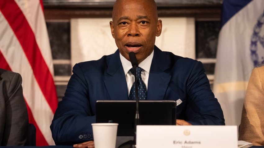 Eric Adams, mayor of New York, speaks during a weekly news conference at City Hall in New York, US, on Tuesday, Nov. 21, 2023. New York City will hold off on hiring new police officers, reduce trash pickups, make cuts to the citys pre-kindergarten programs and lower spending on services for migrants to slash the citys $110.5 billion budget. Photographer: Yuki Iwamura/Bloomberg via Getty Images