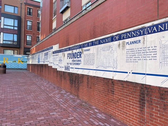 A timeline of William Penn's life would be removed as part of a proposed renovation plan for Welcome Park in Philadelphia's Old City neighborhood. 