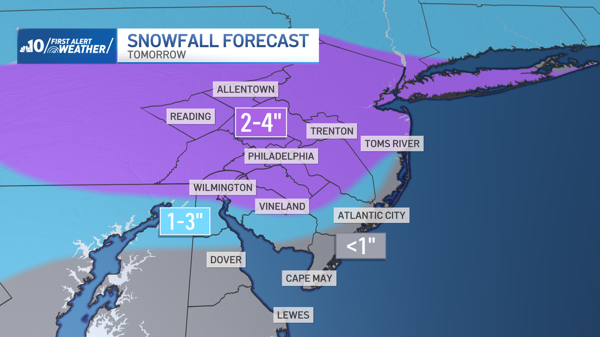 Graphic shows how much snow is expected in the Philly area on Friday, January 19, 2024.